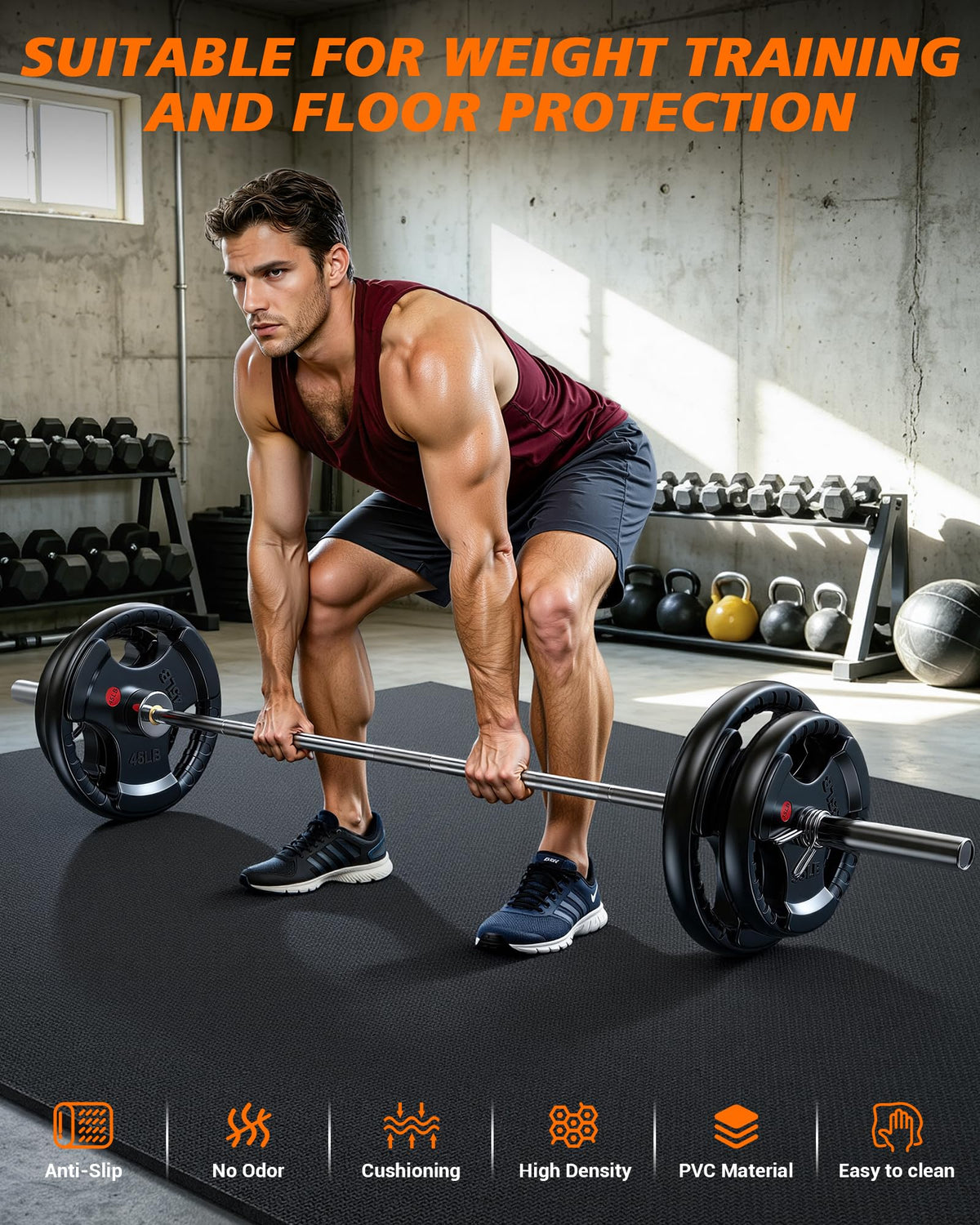 Rendpas Large Exercise Mat for Home Gym, 8mm Extra Thick Workout Mat