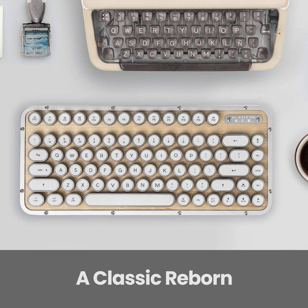 Azio Retro Compact Keyboard (Posh) - Bluetooth Wireless/USB Wired Vintage Backlit White Leather Mechanical Keyboard with Arm Rest for Mac and PC (MK-RCK-L-02-US)