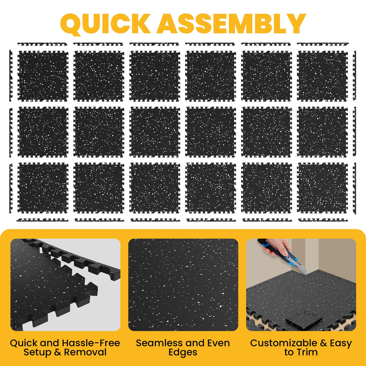 0.6" Thick Rubber Top Exercise Mat, Interlocking Puzzle Gym Flooring Mat