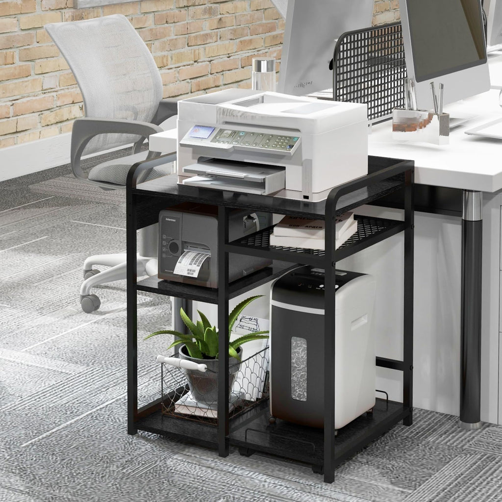 3-Tier Printer Stand with Storage Shelf and Power Outlet for Home Office