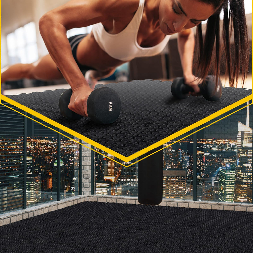 Ecally 100 Pcs 12 x 12 Gym Mat Foam Floor Mats for Home Gym Covers 96 Sq Ft Puzzle Exercise Square Interlocking Carpet Tiles with Border for Workouts Equipment Yoga Pilates (Black,Red)