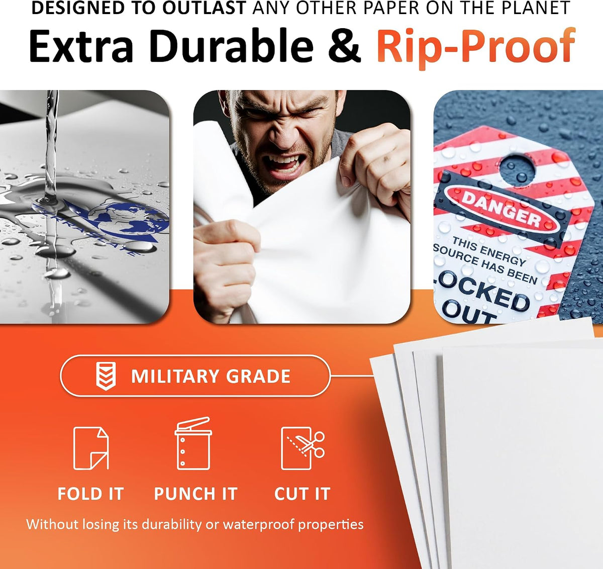 TerraSlate Premium Waterproof Printer Paper, 8 Mil 8.5 x 11 Inches, Durable & Heavy-duty paper (1000 Sheets)