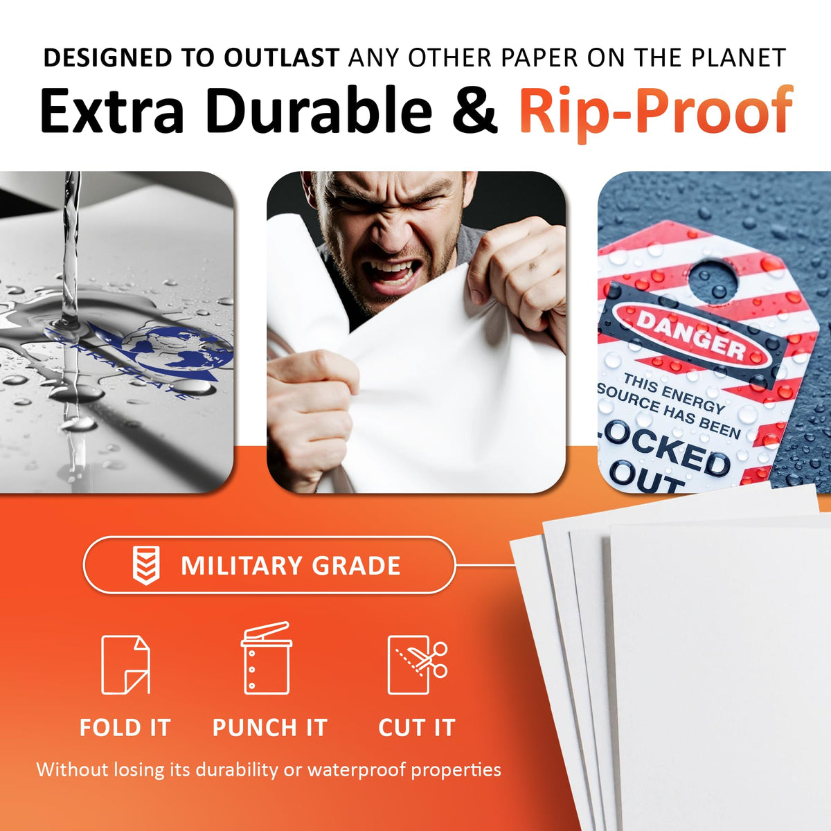 TerraSlate Premium Waterproof Printer Paper, 8 Mil 8.5 x 11 Inches, Durable & Heavy-duty paper (1000 Sheets)