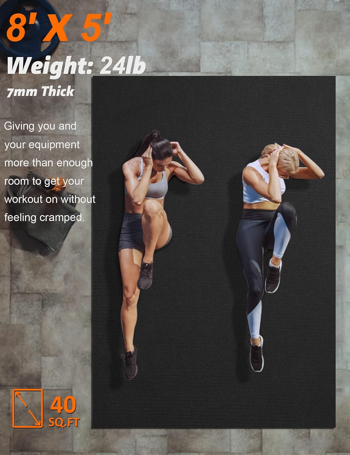 Large Exercise Mat 8'x5'|12'x6'|10'x6'|6'x4'|6'x2' Workout Mat for Home Gym Mats Exercise Heavy Duty Gym Flooring Fitness Mat Large Yoga Mat Cardio Mat for Weightlifting, Jump Rope, MMA, Shoe-Friendly