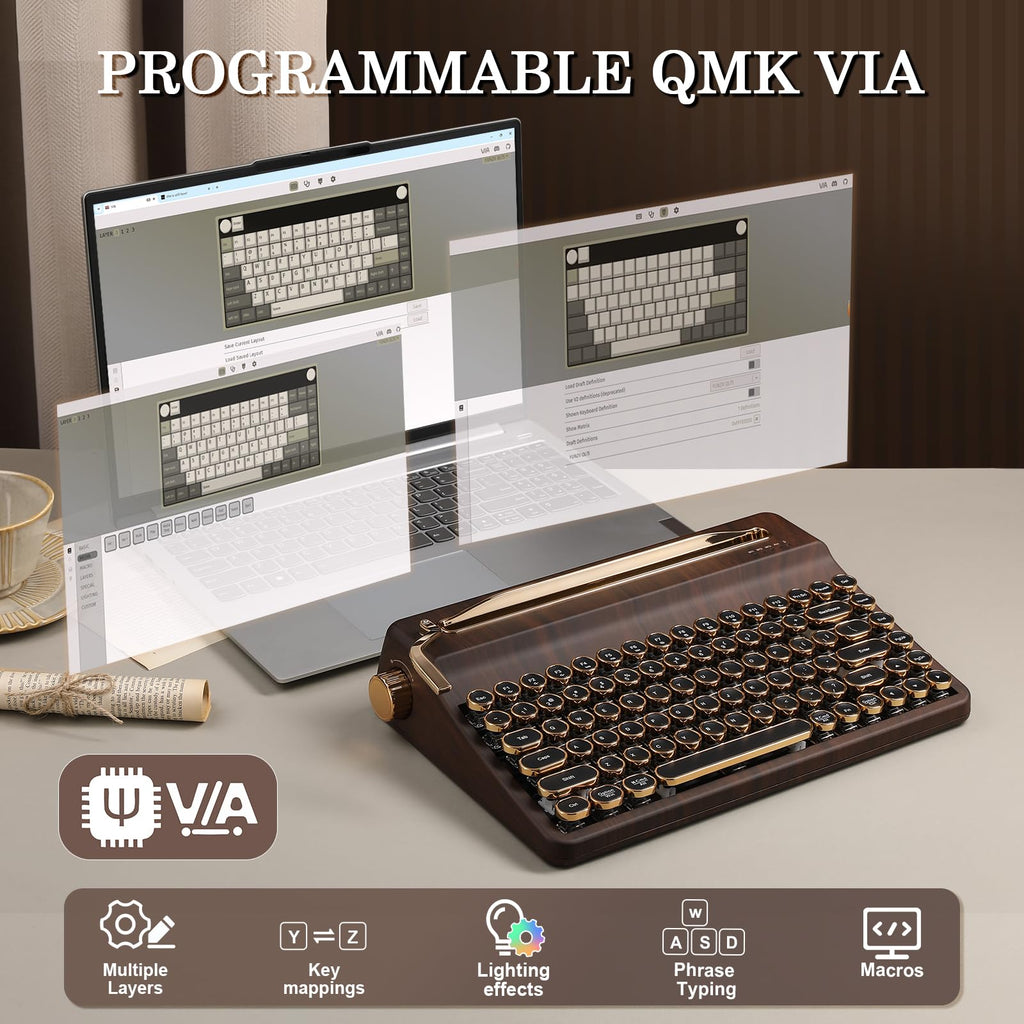 YUNZII QL75 Retro Typewriter Hot Swap RGB Keyboard (Green, Cocoa V2)