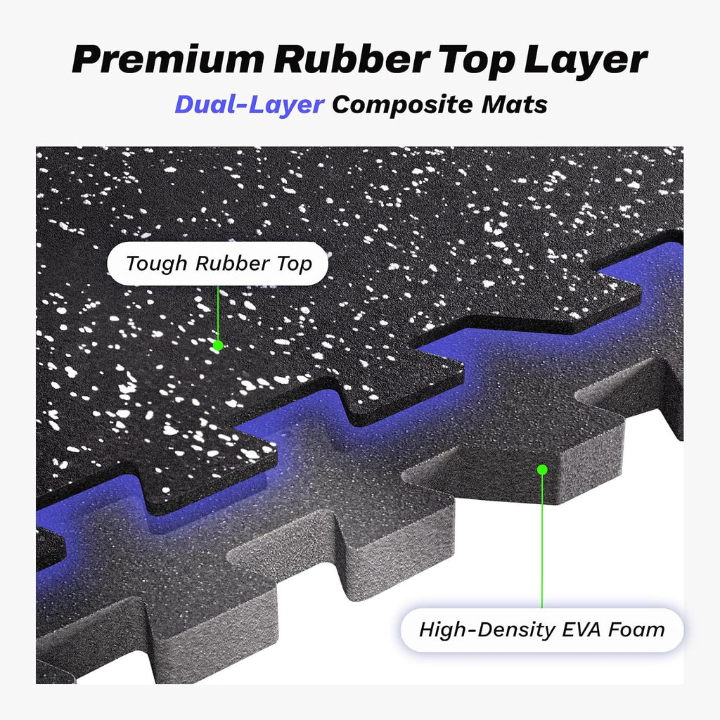 AIRHOP 1/2" Thick 48 Sq Ft Gym Flooring for Home Gym, Rubber Top Gym Mats