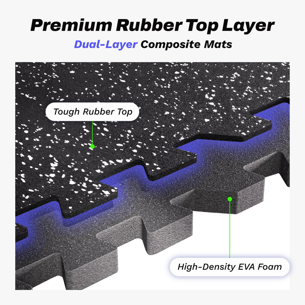 AIRHOP 1/2" Thick 48 Sq Ft Gym Flooring for Home Gym, Rubber Top Gym Mats