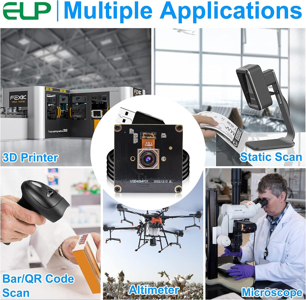 ELP 48MP Fast Autofocus USB Camera Module with 70degree No Distortion Lens for Computer Mini UVC USB2.0 Industrial Webcam Board 8000 * 6000 USB with Camera for Laptop PC Raspberry pi Jetson Nano