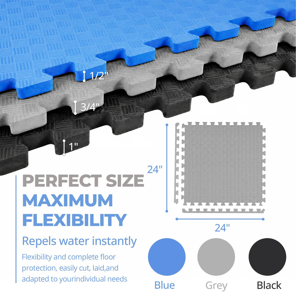 HulkFit Puzzle Exercise Mat, 1 Inch EVA Interlocking Foam Floor Tiles Workout Mat for Home Gym Equipment, MMA, Gymnastics, Shock-Absorbing Workout Mat for Garage Flooring and Apartments, 18 Tiles
