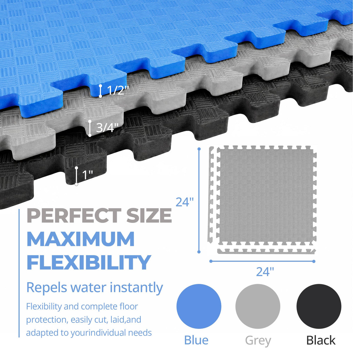 HulkFit Puzzle Exercise Mat, 1 Inch EVA Interlocking Foam Floor Tiles Workout Mat for Home Gym Equipment, MMA, Gymnastics, Shock-Absorbing Workout Mat for Garage Flooring and Apartments, 18 Tiles