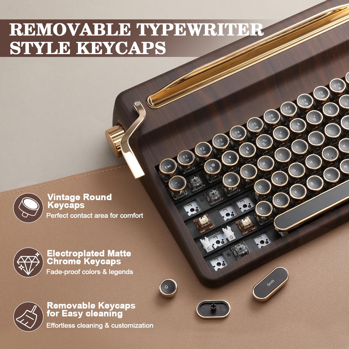 YUNZII QL75 Retro Typewriter Hot Swap RGB Keyboard (Green, Cocoa V2)