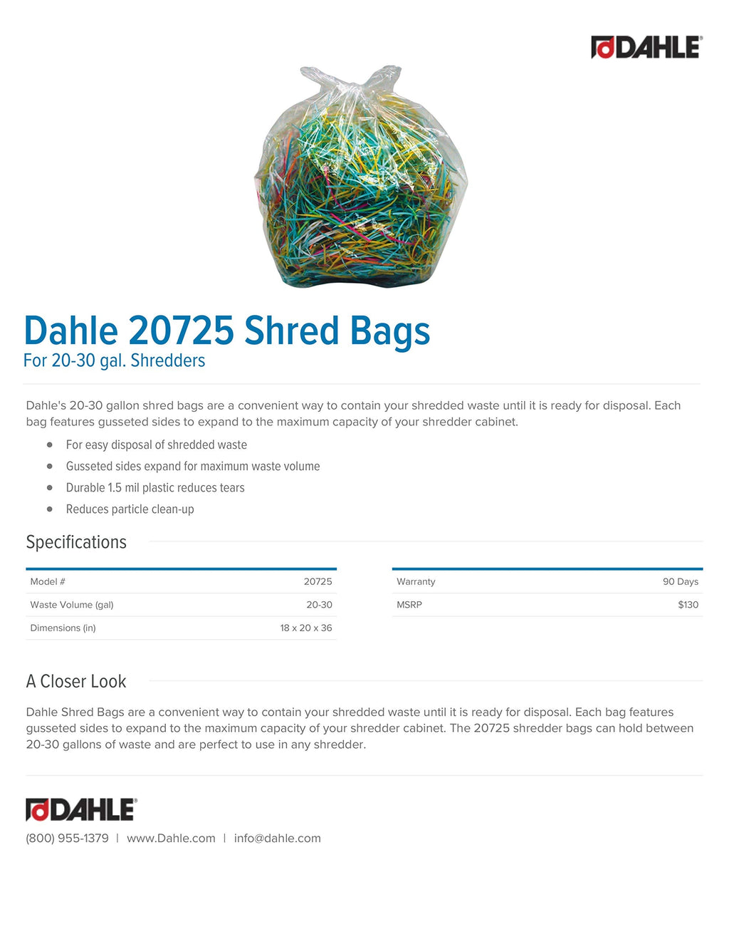 Dahle 20726 Shred Bags w/Gusseted Sides for Maximum Capacity, for Dahle 31-55 gal. Shredders (Pack of 100)