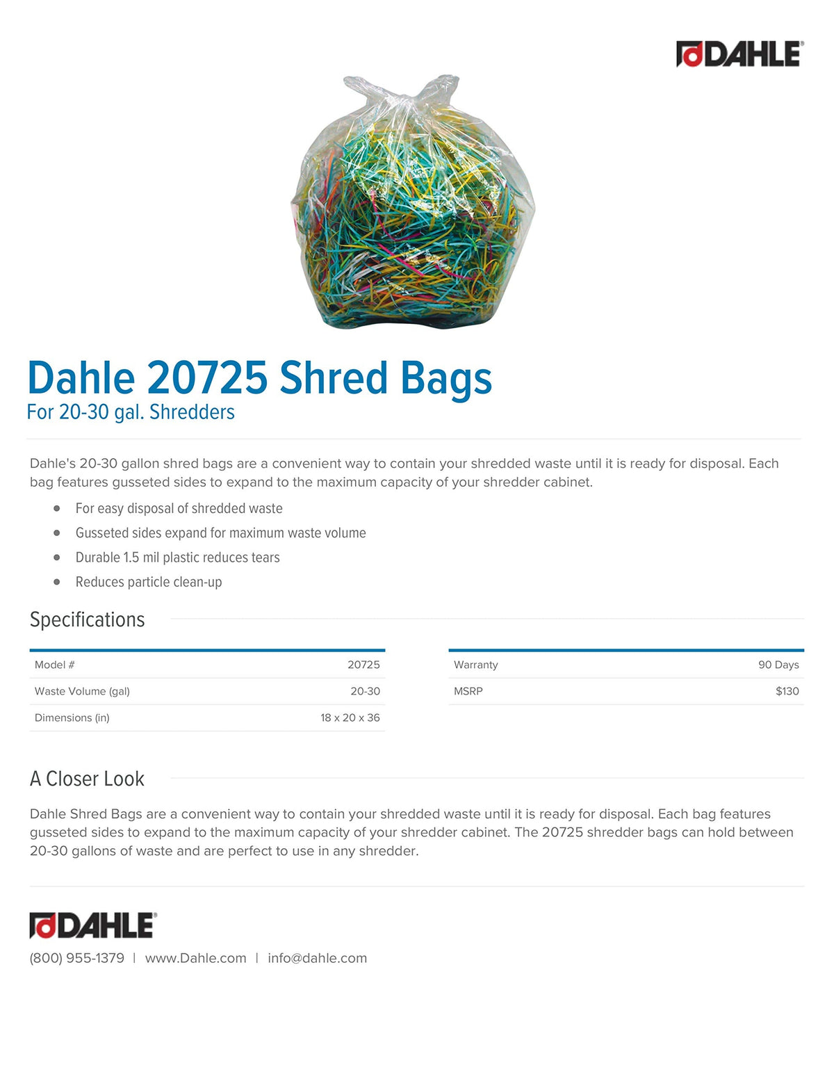 Dahle 20726 Shred Bags w/Gusseted Sides for Maximum Capacity, for Dahle 31-55 gal. Shredders (Pack of 100)
