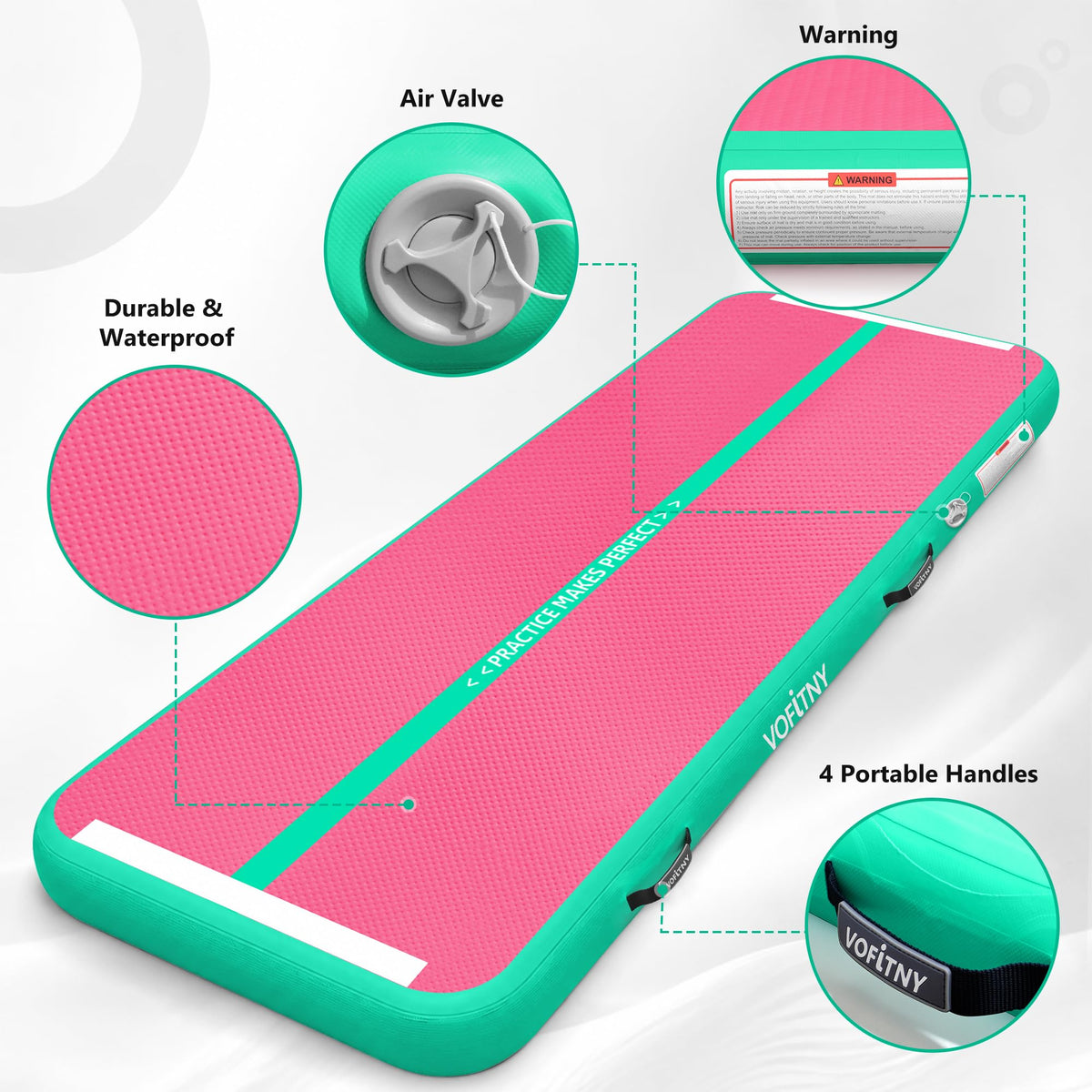 VOFiTNY Inflatable Gymnastics Air Mat Tumble Track with Pump for Training