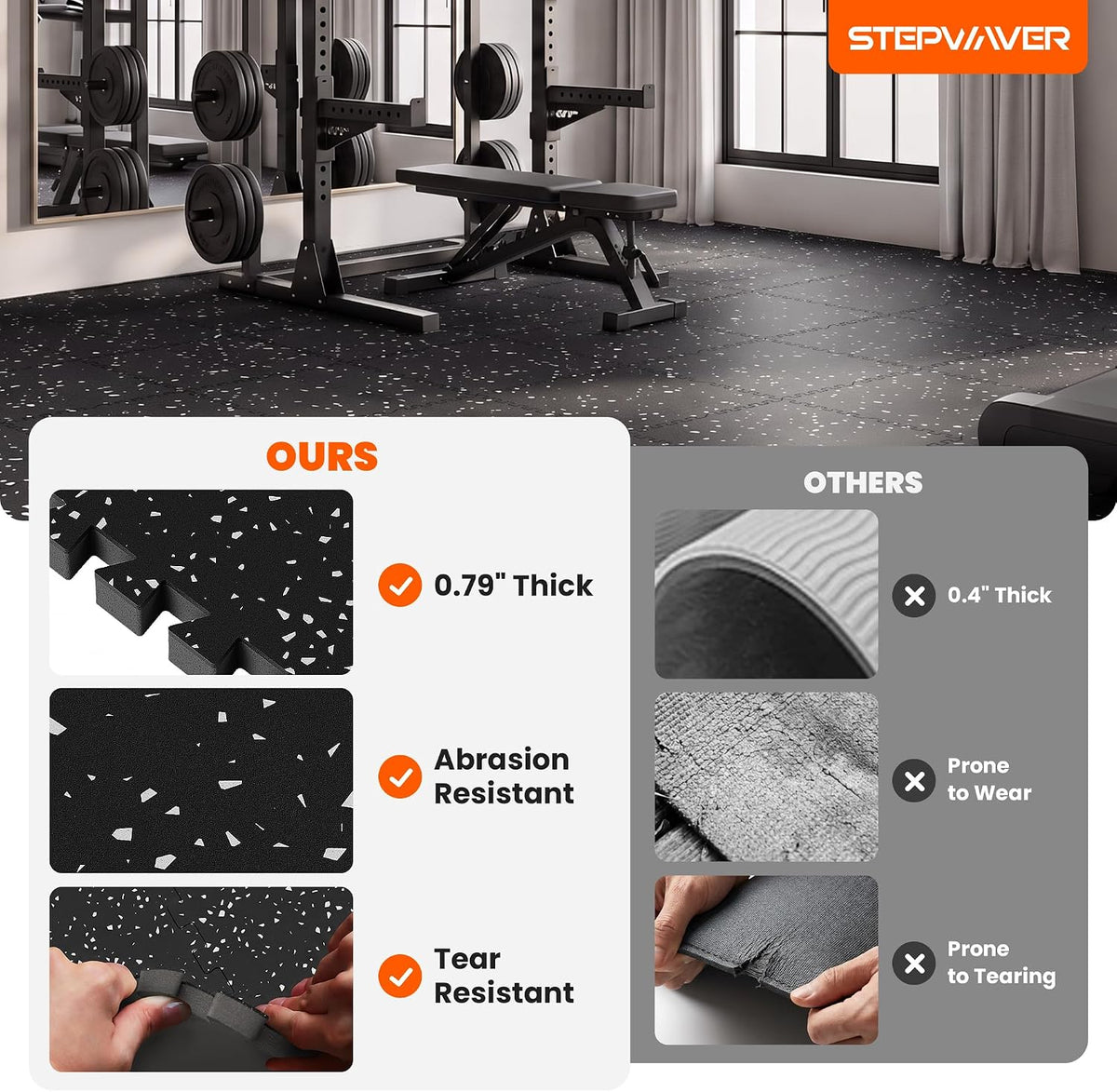 Stepwaver 0.79" Thick 48 Sq Ft Rubber Top Exercise Equipment Mats