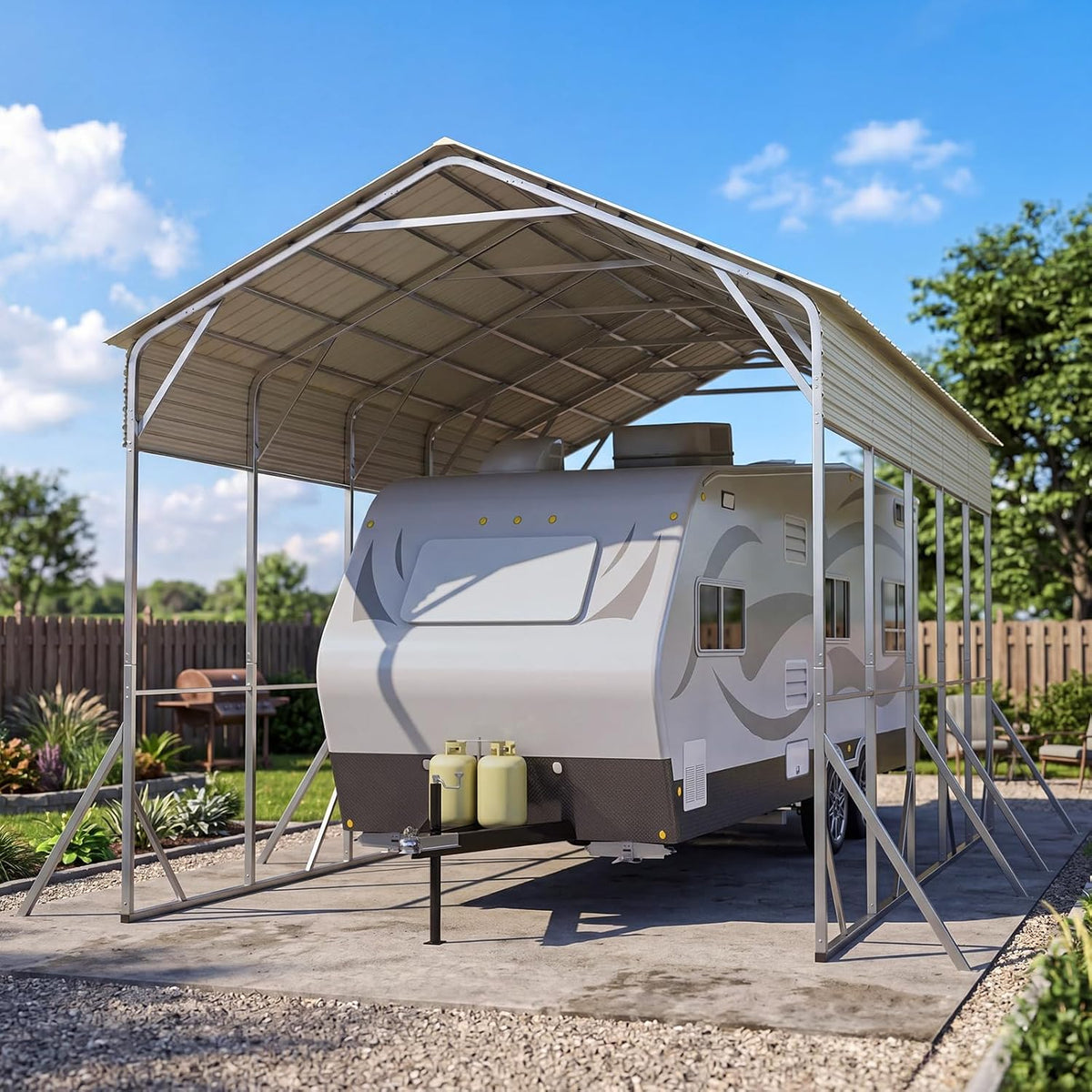 Quictent 14x25x15 FT RV Metal Carport, Heavy Duty Reinforced Steel Shelter with Side Panel, Extra Tall Outdoor Garage Canopy for RV, Boat, Truck and Farm Equipment