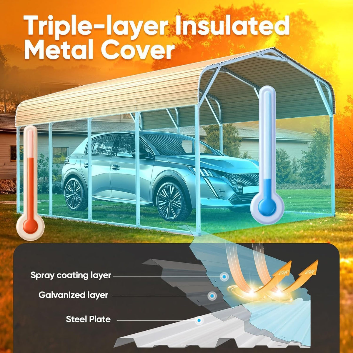 Quictent 14x25x15 FT RV Metal Carport, Heavy Duty Reinforced Steel Shelter with Side Panel, Extra Tall Outdoor Garage Canopy for RV, Boat, Truck and Farm Equipment