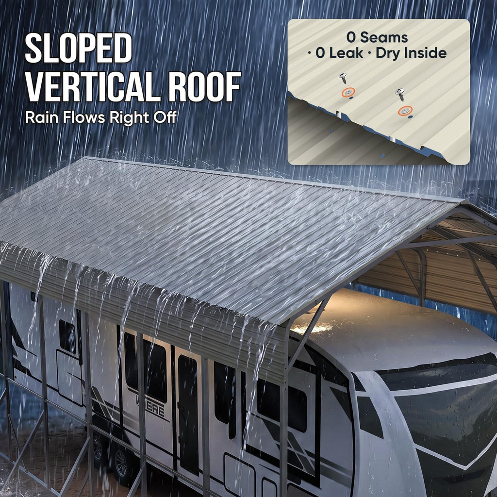 Quictent 14x25x15 FT RV Metal Carport, Heavy Duty Reinforced Steel Shelter with Side Panel, Extra Tall Outdoor Garage Canopy for RV, Boat, Truck and Farm Equipment