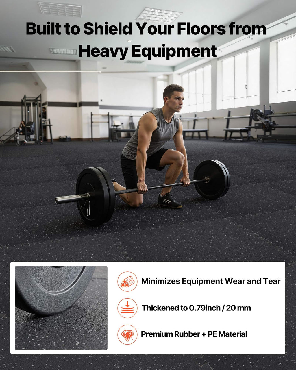 VEVOR 0.56Inch 48sq.ft 12 Tiles Gym Flooring for Home Gym, Rubber Top with High Density EVA Foam, 25 x 25In Gym Floor Exercise Equipment Mats, Interlocking Gym Mats, Puzzle Workout Mats, Black & Gray