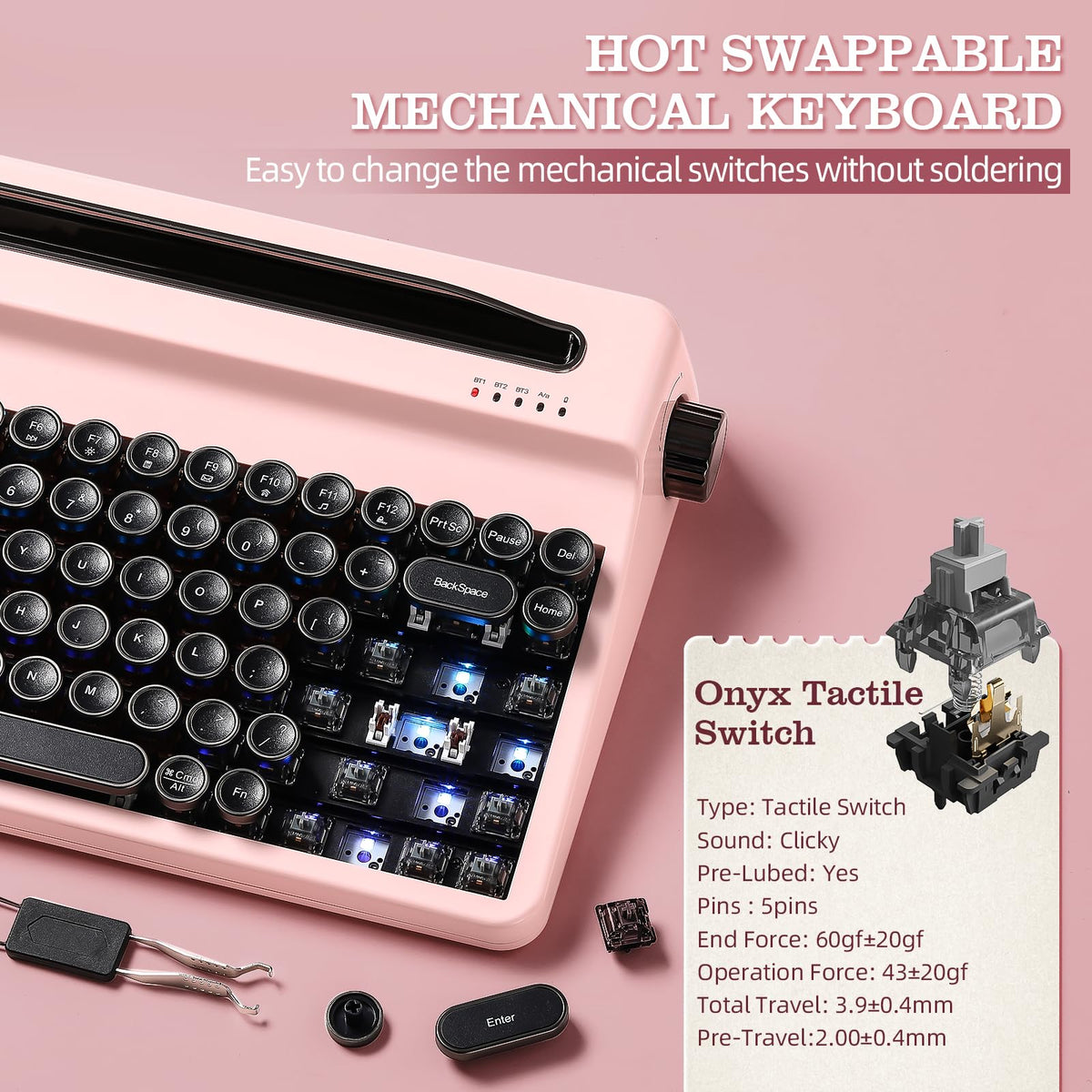 YUNZII QL75 Retro Typewriter Hot Swap RGB Keyboard (Green, Cocoa V2)
