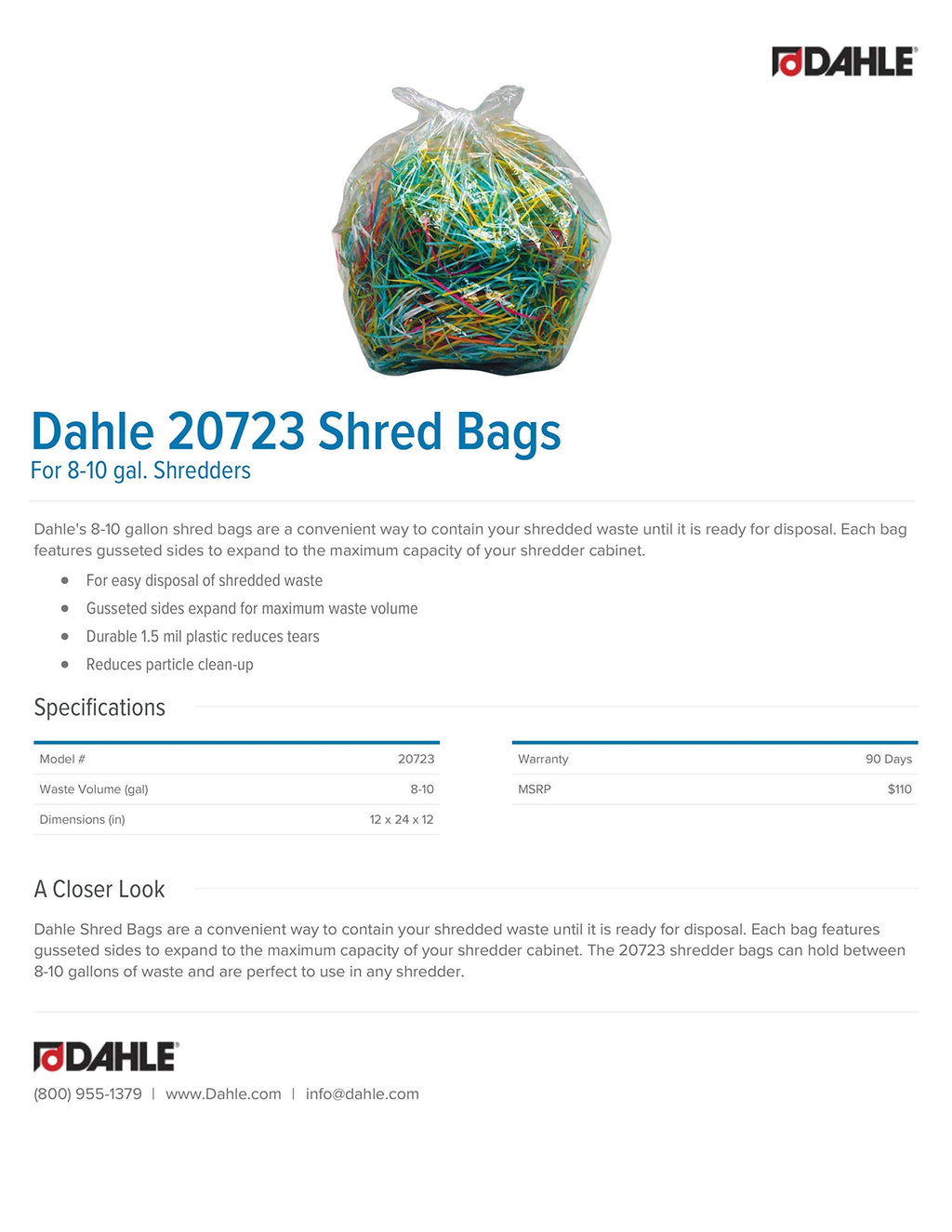 Dahle 20726 Shred Bags w/Gusseted Sides for Maximum Capacity, for Dahle 31-55 gal. Shredders (Pack of 100)