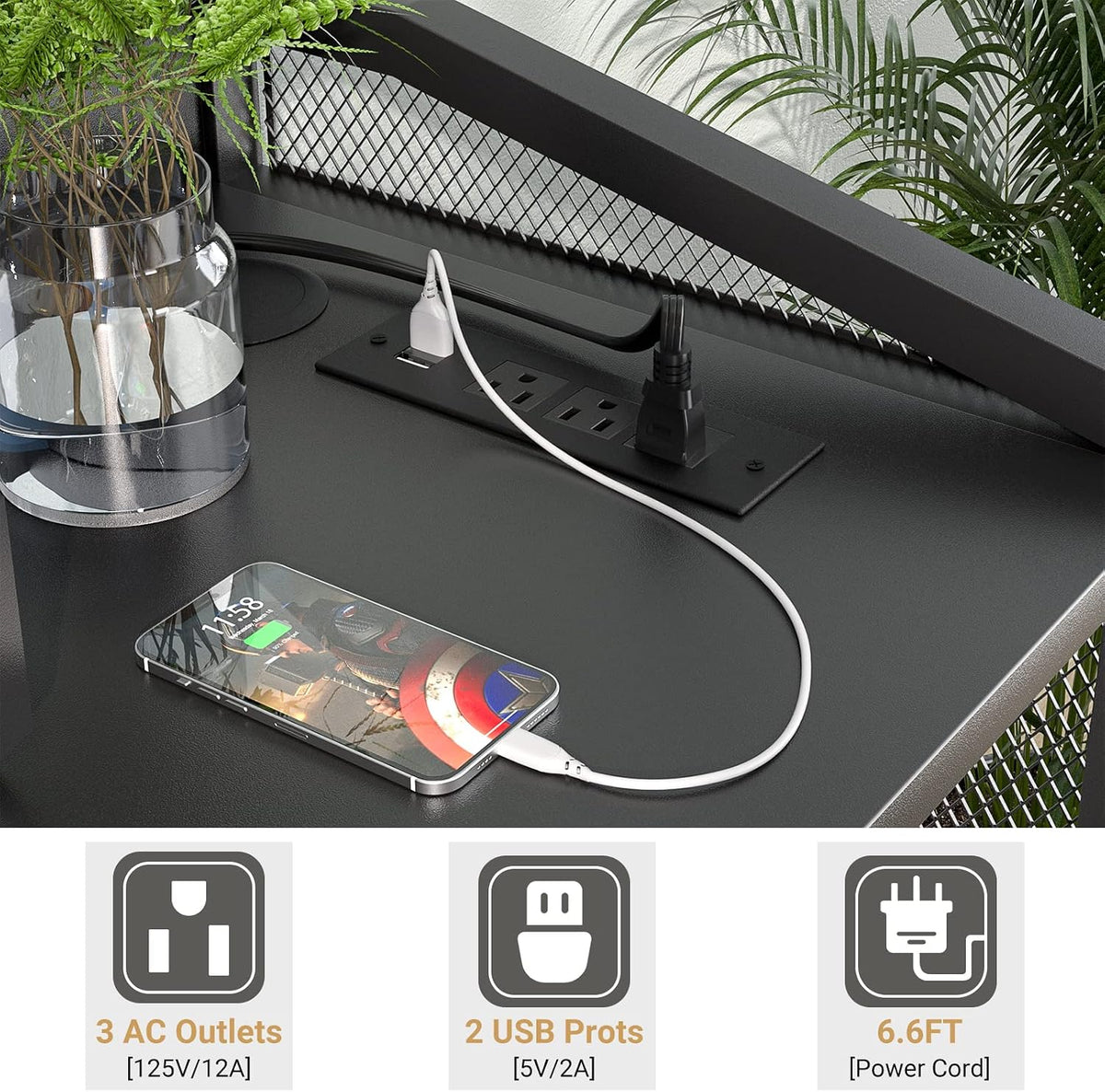 Unikito Large Printer Stand with Power Outlet and Storage Shelf, Black
