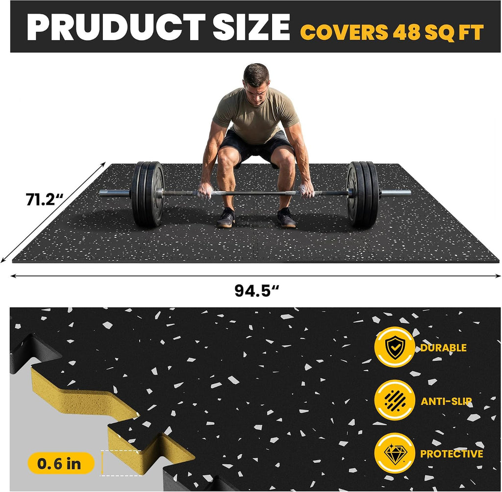 0.6" Thick Rubber Top Exercise Mat, Interlocking Puzzle Gym Flooring Mat