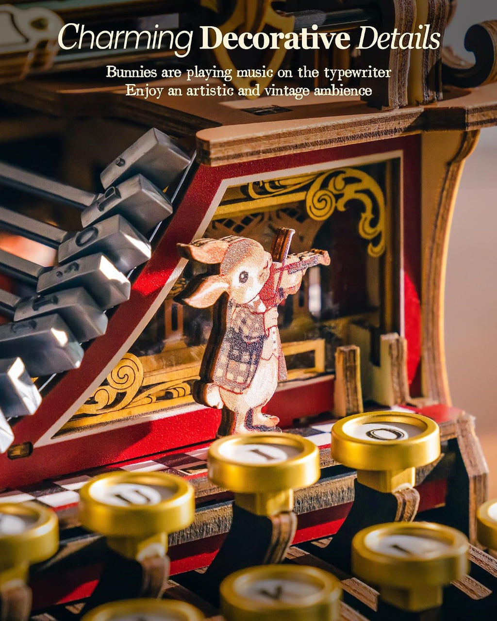 ROKR Typewriter 3D Wooden Puzzles for Adults Building Model (Magic Red)