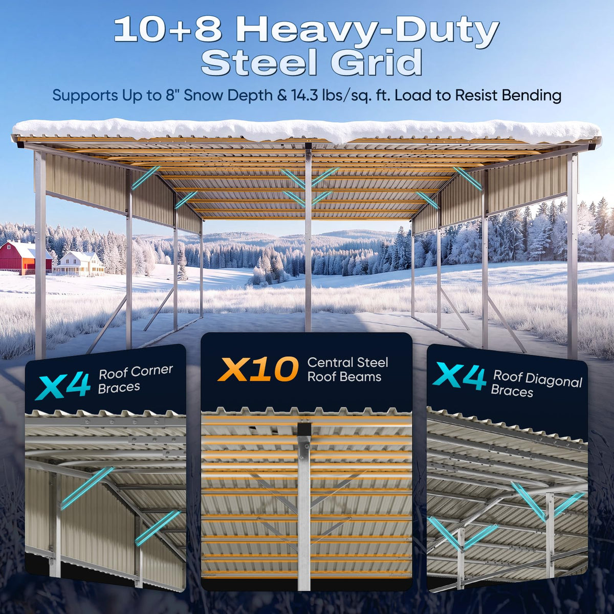Quictent 14x25x15 FT RV Metal Carport, Heavy Duty Reinforced Steel Shelter with Side Panel, Extra Tall Outdoor Garage Canopy for RV, Boat, Truck and Farm Equipment