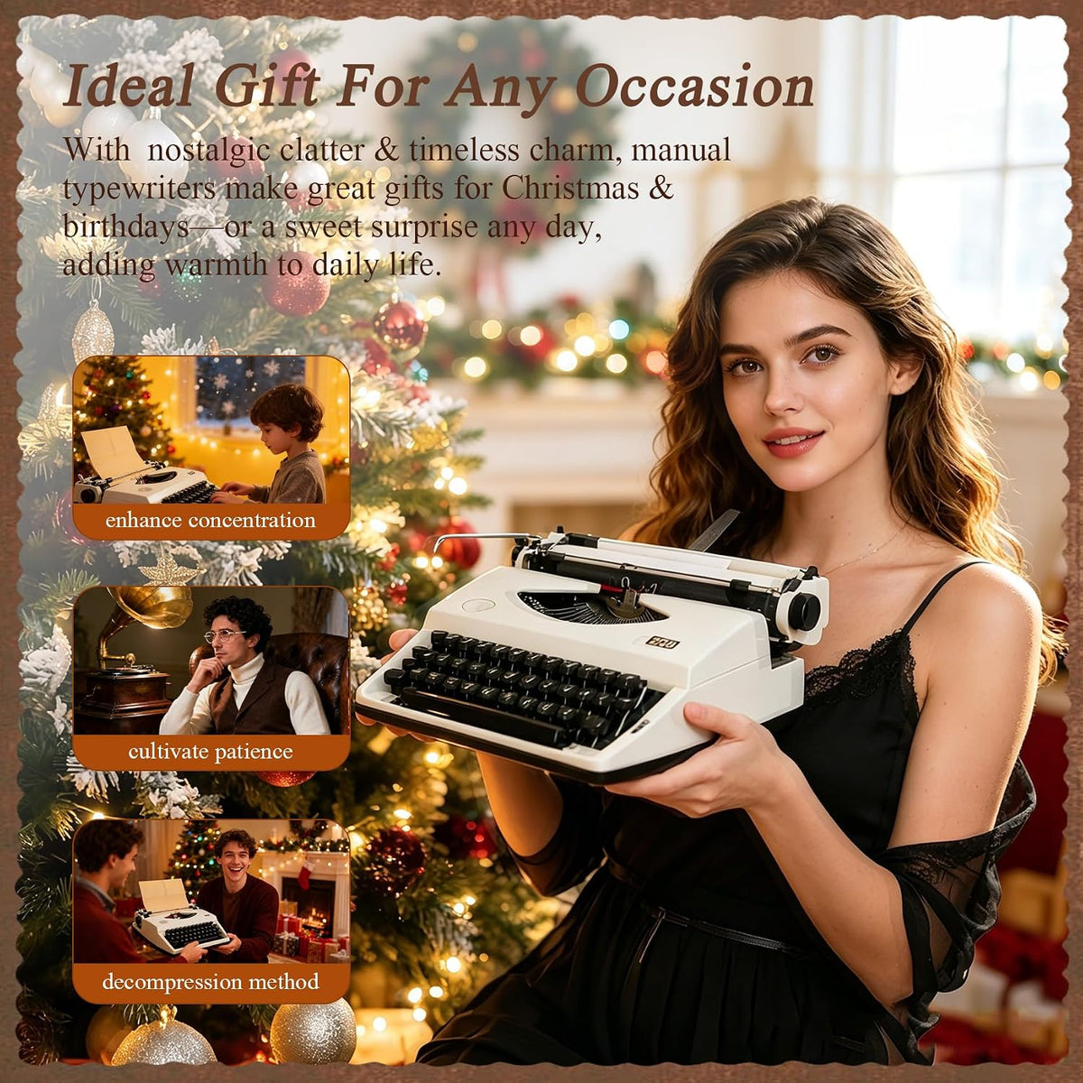 Manual Typewriter with Ribbon, Mechanical Retro Portable Typing Machine