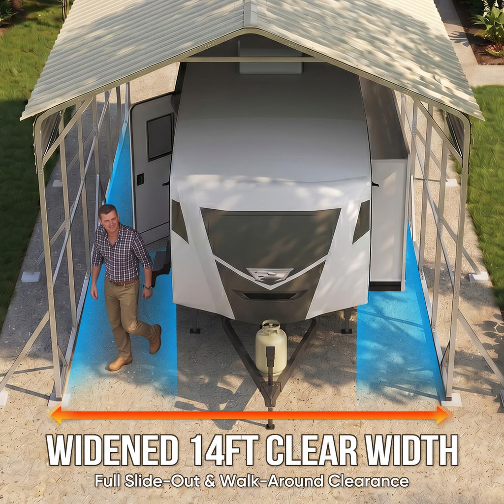 Quictent 14x25x15 FT RV Metal Carport, Heavy Duty Reinforced Steel Shelter with Side Panel, Extra Tall Outdoor Garage Canopy for RV, Boat, Truck and Farm Equipment