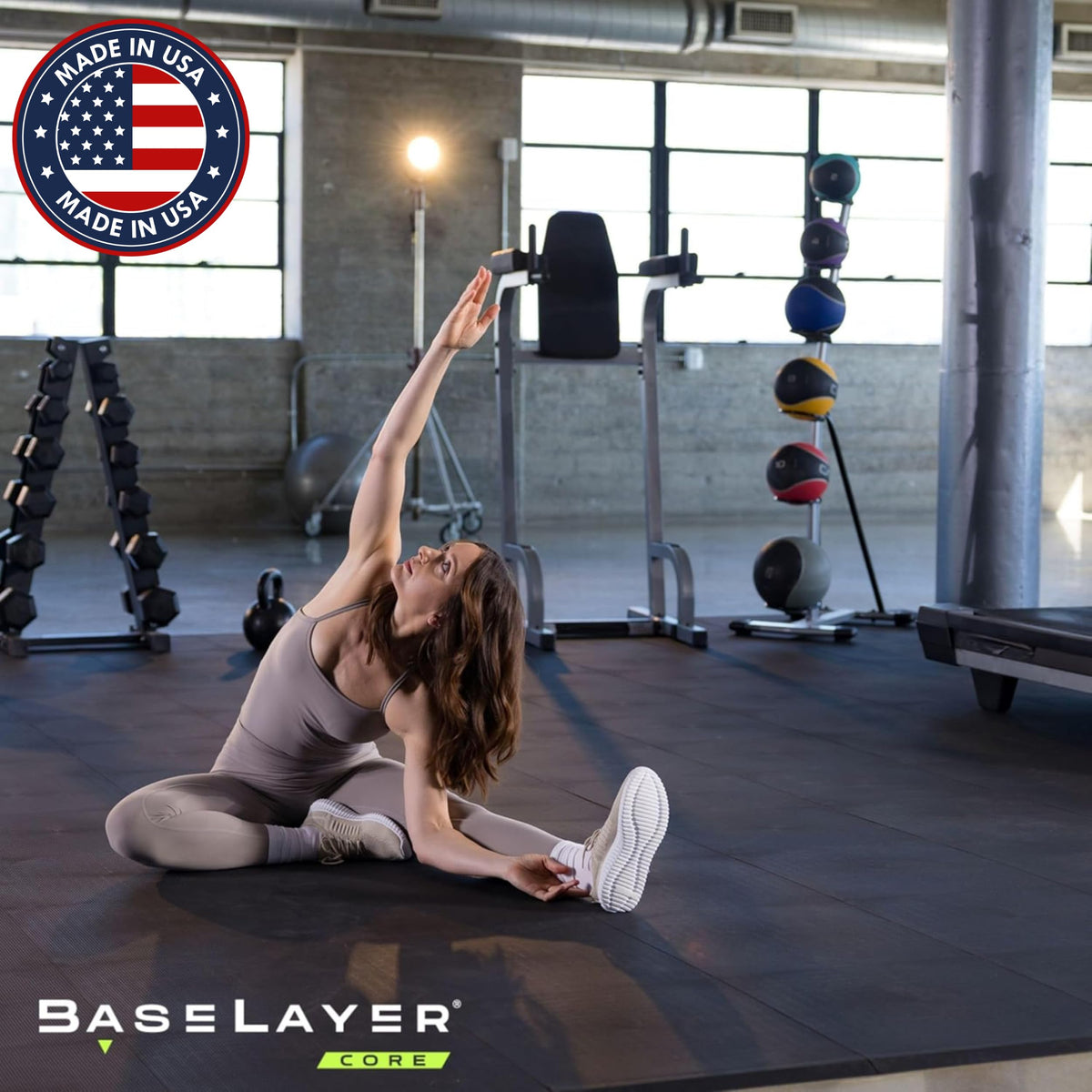 Baselayer Performance Series Interlocking Floor Tiles - Durable Â½ in TPE (Rubber Like, NOT Foam, no Odor) - Gym Flooring for Weights & Heavy Equipment - Black, 15 SqFt (6 Pack) - Made in USA