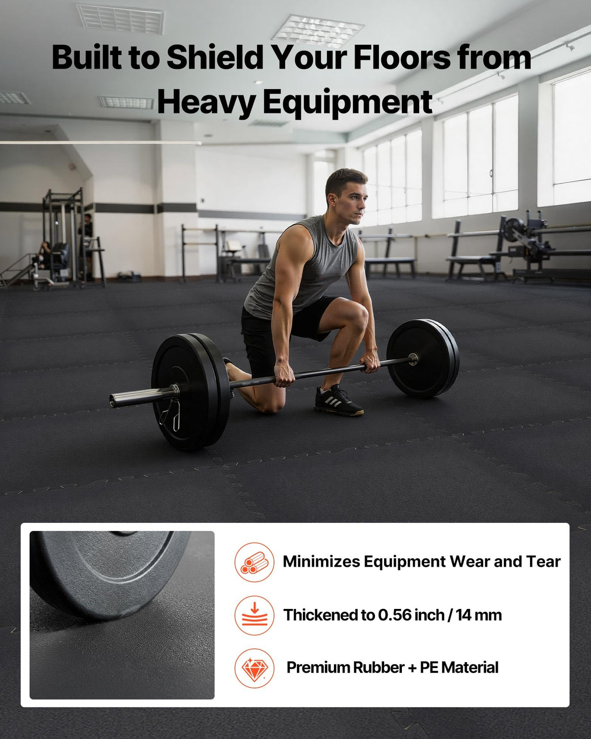 VEVOR 0.56Inch 96sq.ft 24 Tiles Gym Flooring for Home Gym, Rubber Top with High Density EVA Foam, 24 x 24In Gym Floor Exercise Equipment Mats, Interlocking Gym Mats, Puzzle Workout Mats, Black & Gray