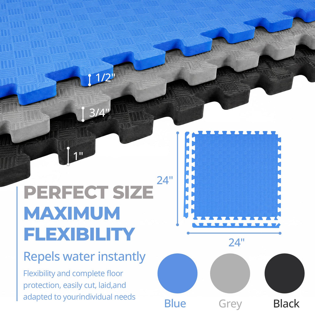 HulkFit Puzzle Exercise Mat, 1 Inch EVA Interlocking Foam Floor Tiles Workout Mat for Home Gym Equipment, MMA, Gymnastics, Shock-Absorbing Workout Mat for Garage Flooring and Apartments, 18 Tiles