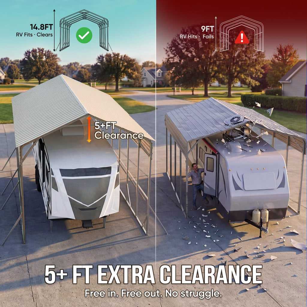Quictent 14x25x15 FT RV Metal Carport, Heavy Duty Reinforced Steel Shelter with Side Panel, Extra Tall Outdoor Garage Canopy for RV, Boat, Truck and Farm Equipment