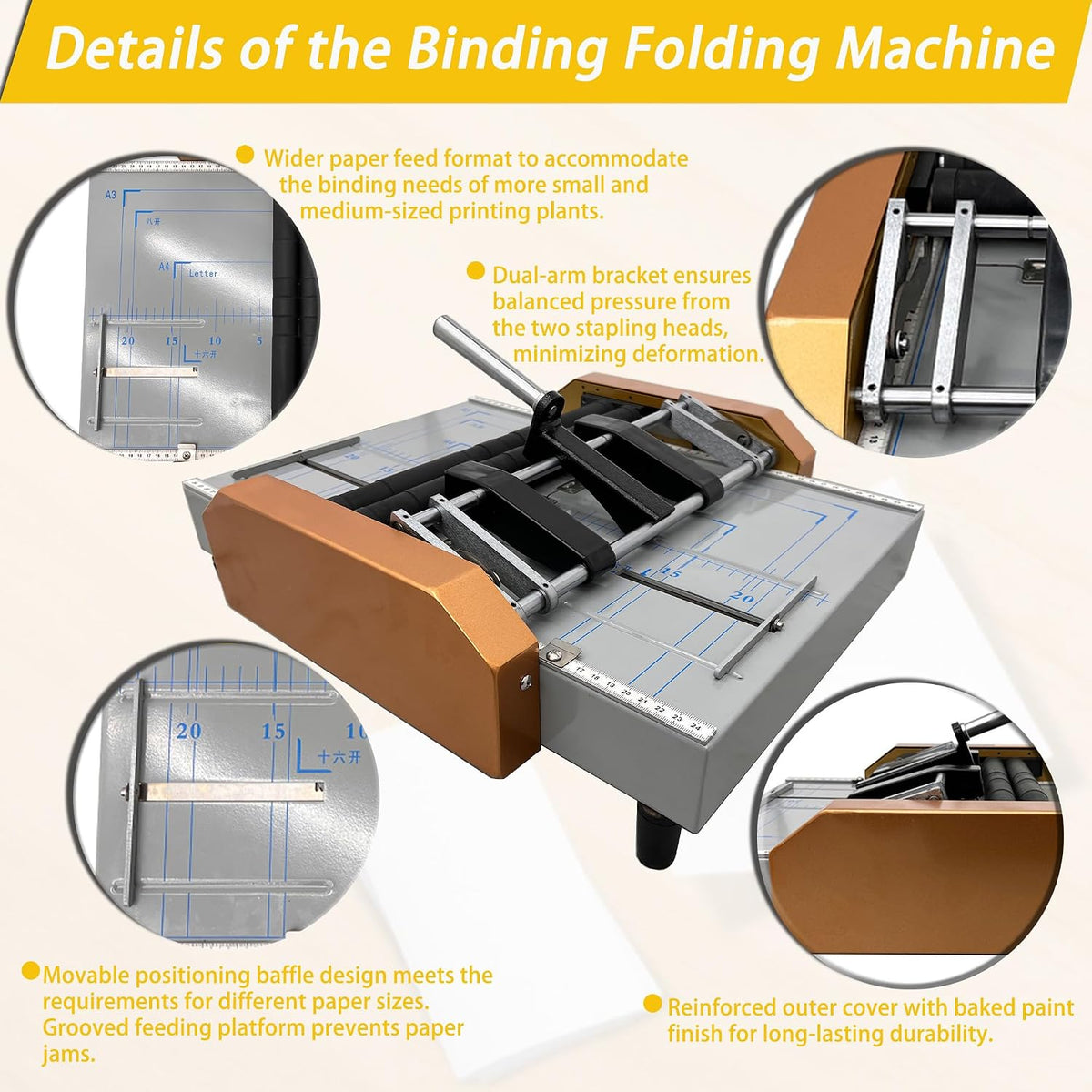 Automatic Booklet Maker & Folding Machine 110V Professional Desktop Booklet Stapler 17 Sheet 80G Paper Capacity 5 Stapling Positions Dual Action Binding Folding for Book and Paper