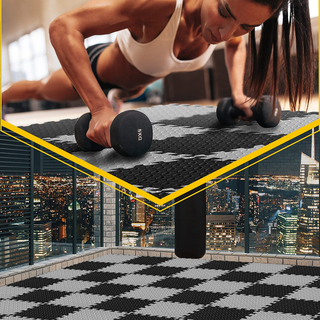 Ecally 100 Pcs 12 x 12 Gym Mat Foam Floor Mats for Home Gym Covers 96 Sq Ft Puzzle Exercise Square Interlocking Carpet Tiles with Border for Workouts Equipment Yoga Pilates (Black,Red)