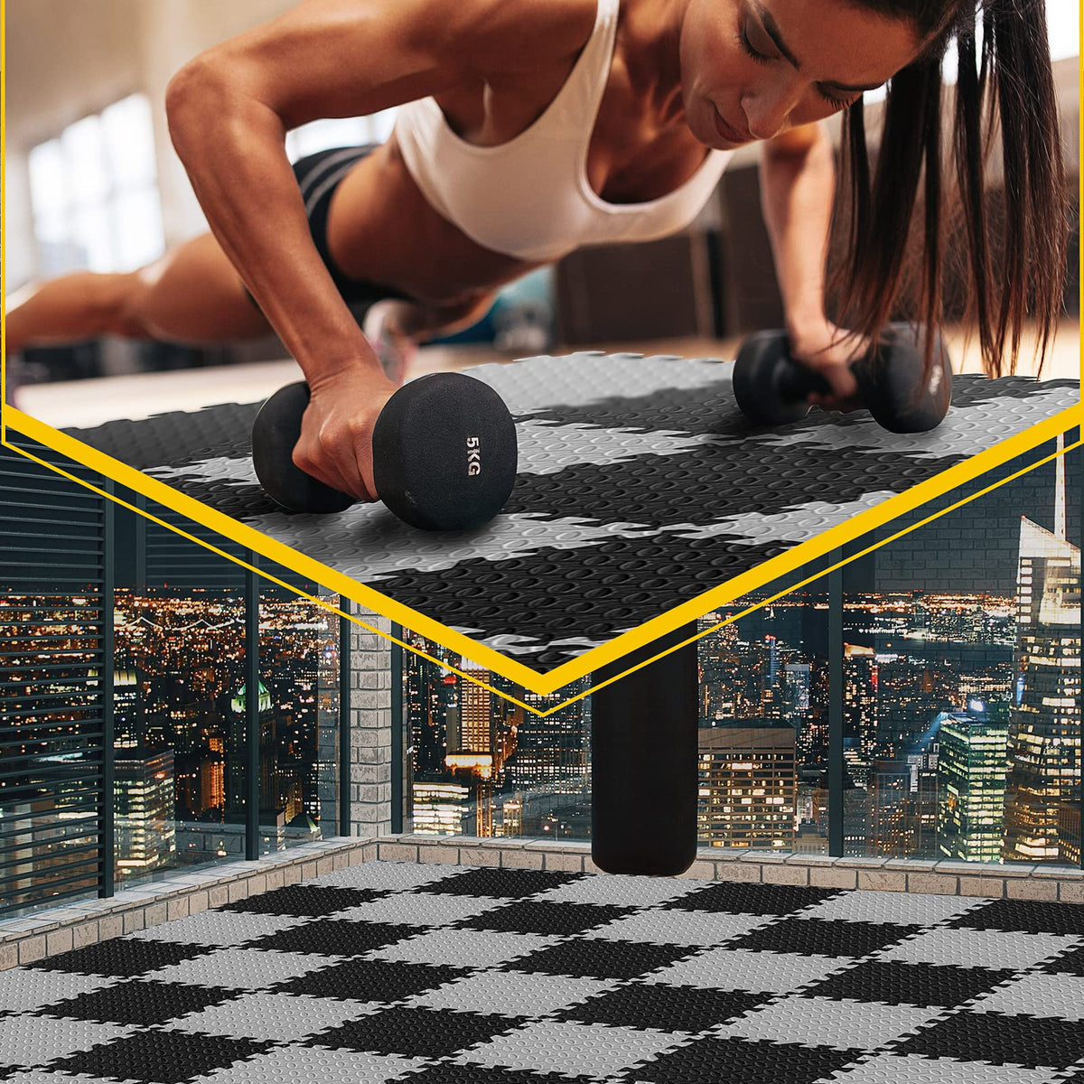 Ecally 100 Pcs 12 x 12 Gym Mat Foam Floor Mats for Home Gym Covers 96 Sq Ft Puzzle Exercise Square Interlocking Carpet Tiles with Border for Workouts Equipment Yoga Pilates (Black,Red)