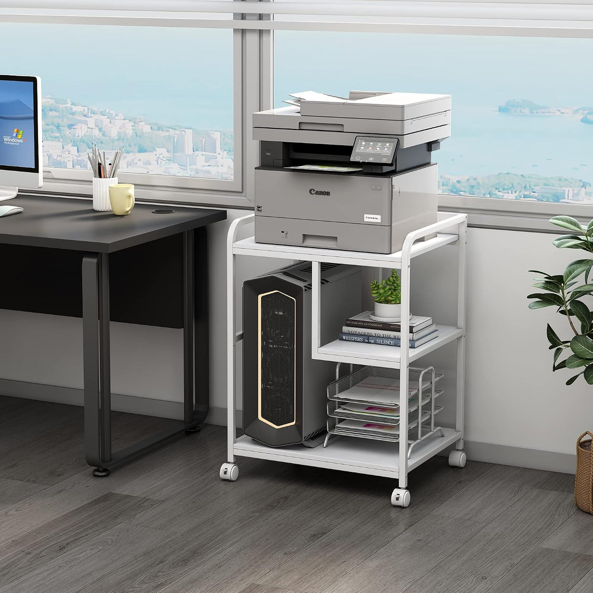Fannova Large Printer & PC Tower Stand with Wheels for Home Office Storage