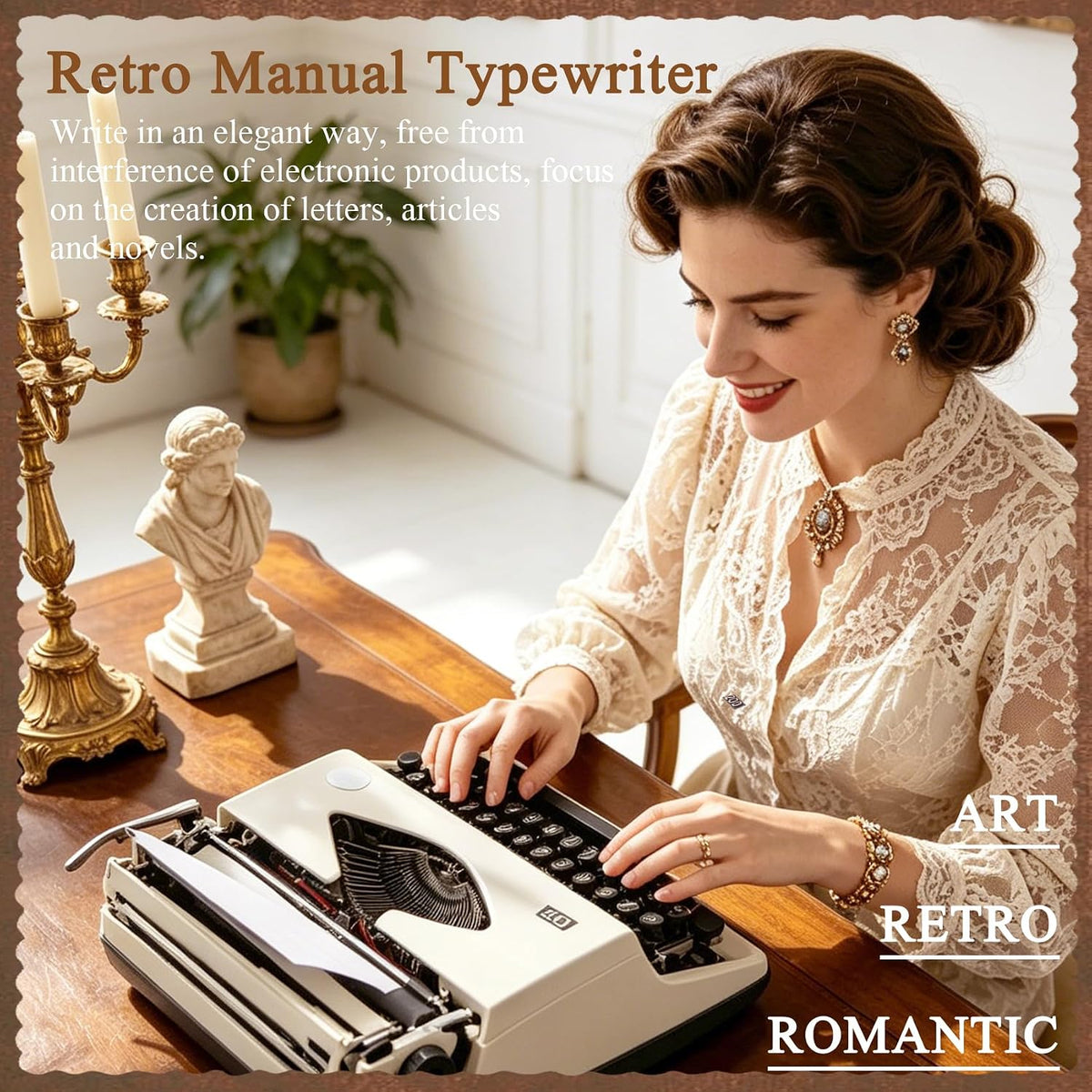 Manual Typewriter with Ribbon, Mechanical Retro Portable Typing Machine