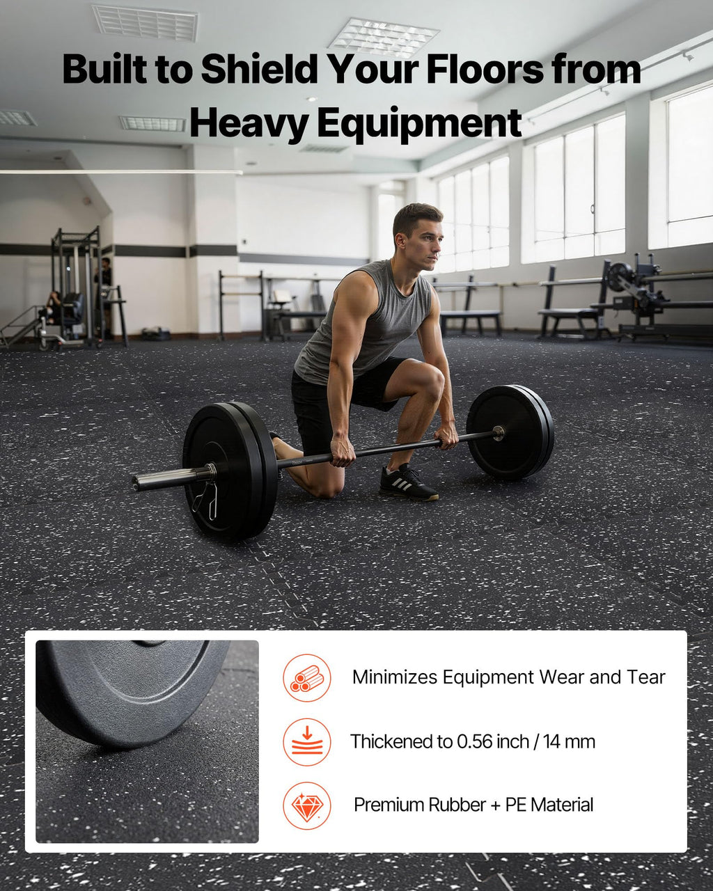 VEVOR 0.56Inch 96sq.ft 24 Tiles Gym Flooring for Home Gym, Rubber Top with High Density EVA Foam, 24 x 24In Gym Floor Exercise Equipment Mats, Interlocking Gym Mats, Puzzle Workout Mats, Black & Gray