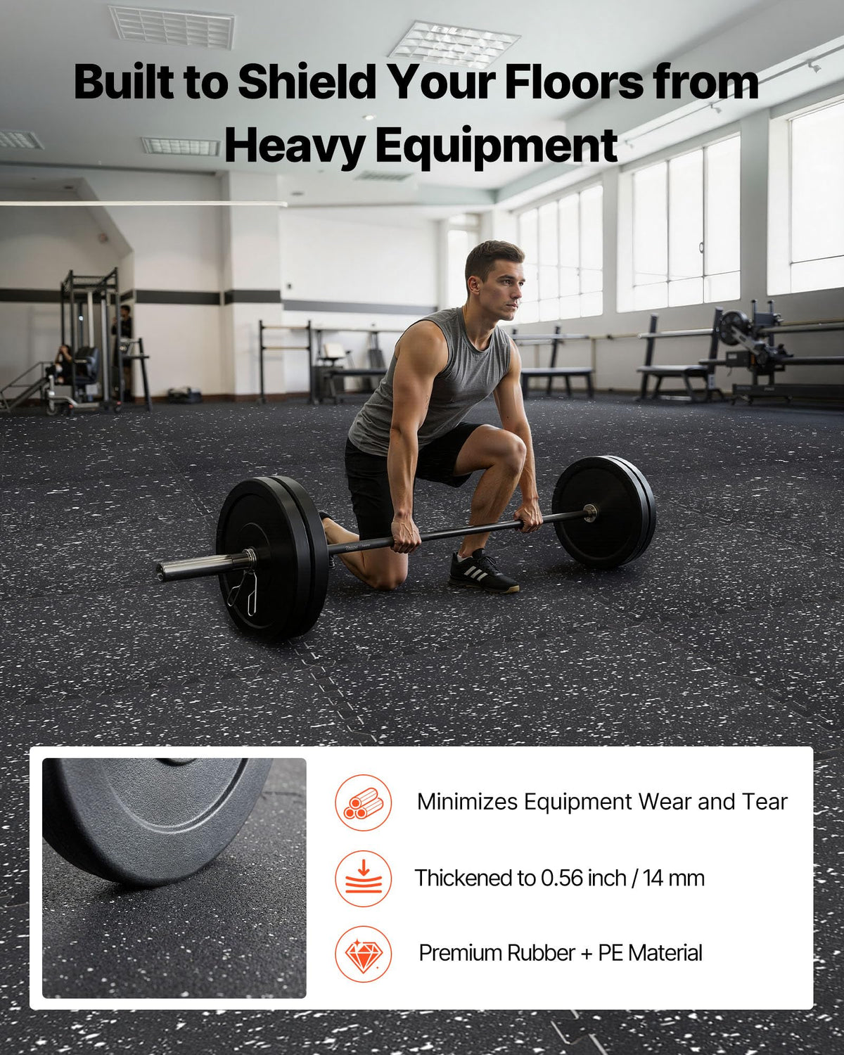 VEVOR 0.56Inch 96sq.ft 24 Tiles Gym Flooring for Home Gym, Rubber Top with High Density EVA Foam, 24 x 24In Gym Floor Exercise Equipment Mats, Interlocking Gym Mats, Puzzle Workout Mats, Black & Gray