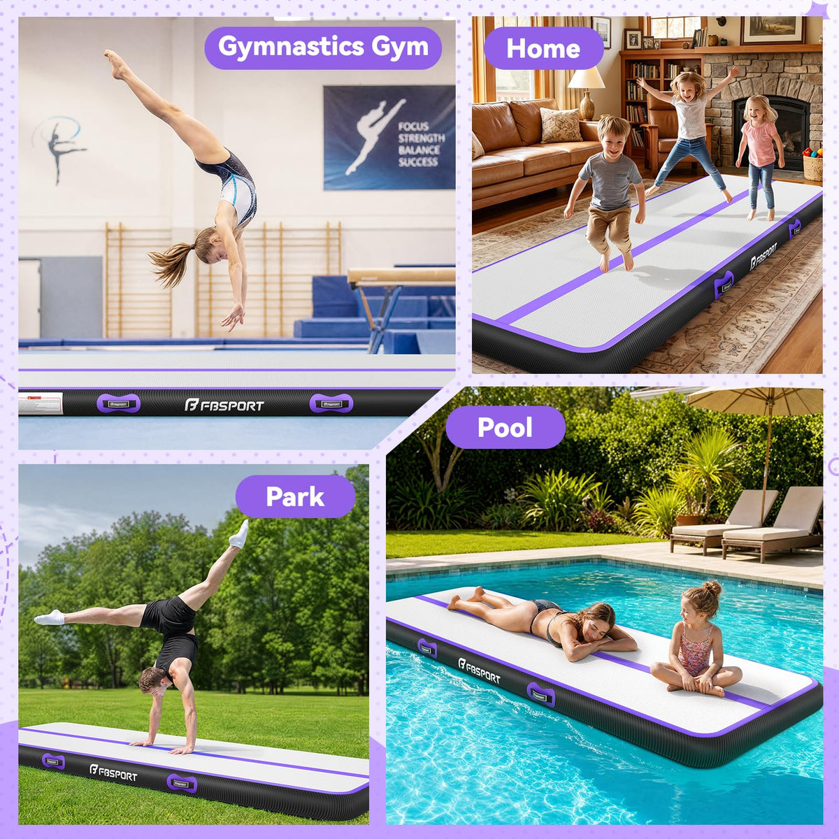 FBSPORT 6.6ft/10ft/13ft/16ft/20ft Inflatable Air Gymnastics Training Mat