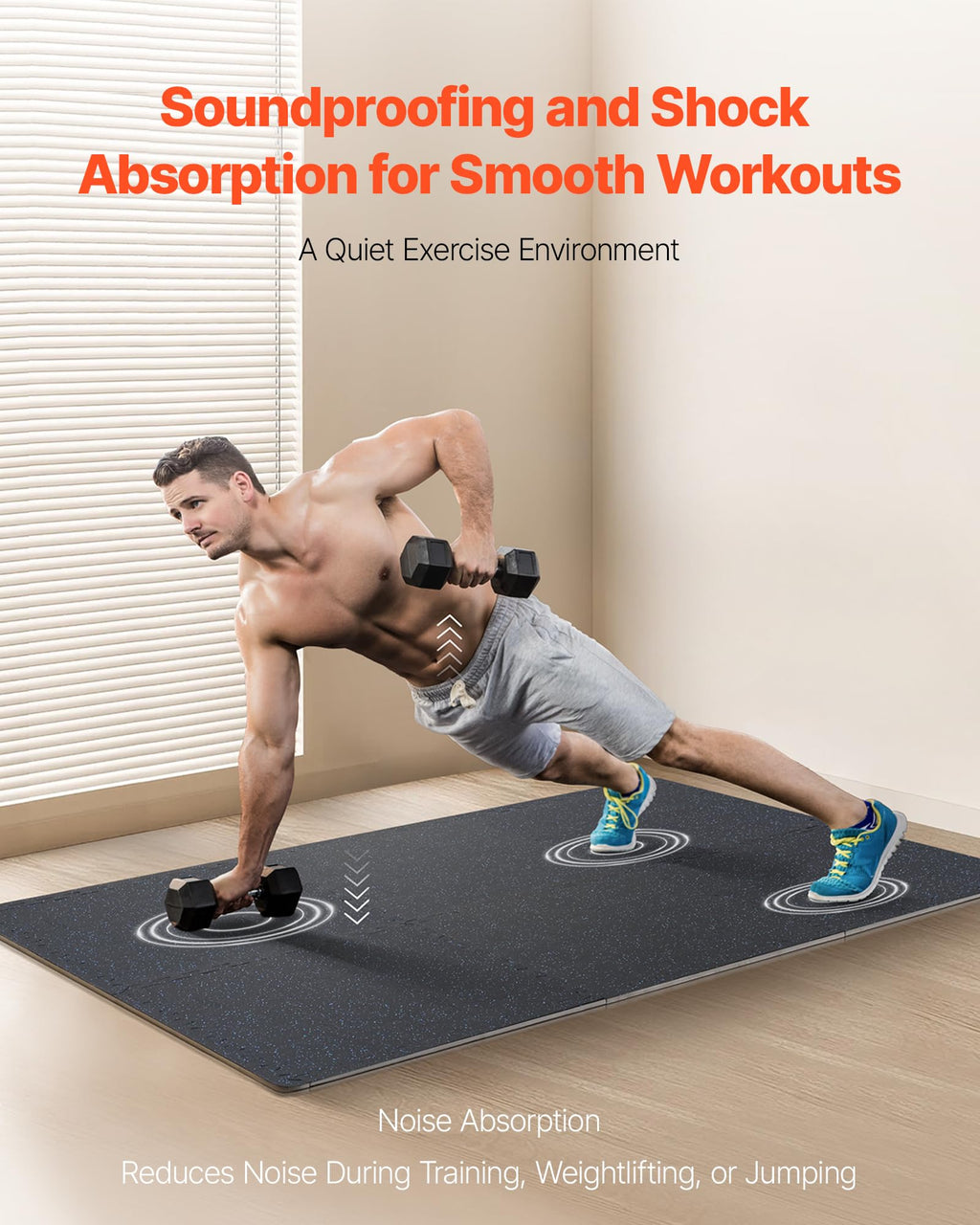VEVOR 0.56Inch 48sq.ft 12 Tiles Gym Flooring for Home Gym, Rubber Top with High Density EVA Foam, 25 x 25In Gym Floor Exercise Equipment Mats, Interlocking Gym Mats, Puzzle Workout Mats, Black & Gray