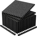 1'' Thick 48 Sq Ft Protective Gym Flooring for Home Gym, 12 Tiles Extra-Thick Rubber Top with High Density EVA Foam, Interlocking Exercise Equipment Mats, Heavy Weight Workout, Black & White