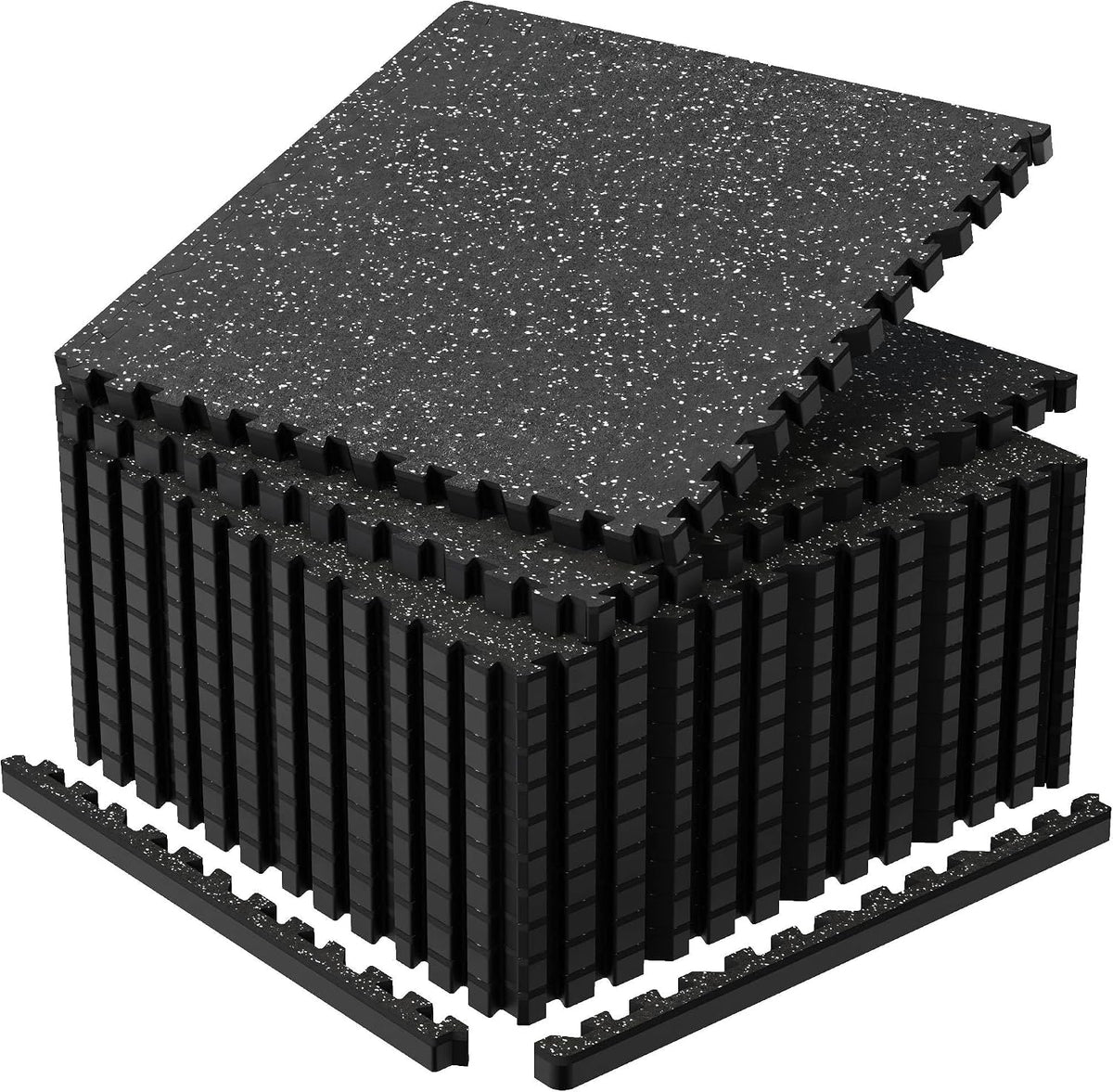 1'' Thick 48 Sq Ft Protective Gym Flooring for Home Gym, 12 Tiles Extra-Thick Rubber Top with High Density EVA Foam, Interlocking Exercise Equipment Mats, Heavy Weight Workout, Black & White
