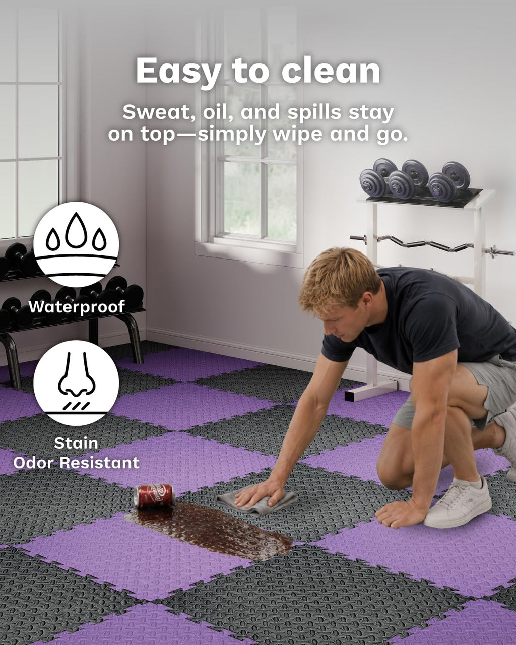 AIRHOP Upgraded 0.79" Extra Thick 48 Sq Ft High-Density Eva Foam Exercise Gym Mats, 12 Pcs Large Interlocking Puzzle Floor Tiles (24"x24") for Home Gym