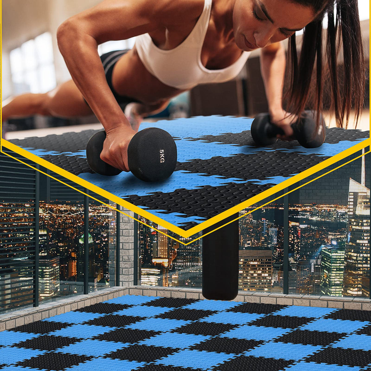 Ecally 100 Pcs 12 x 12 Gym Mat Foam Floor Mats for Home Gym Covers 96 Sq Ft Puzzle Exercise Square Interlocking Carpet Tiles with Border for Workouts Equipment Yoga Pilates (Black,Red)