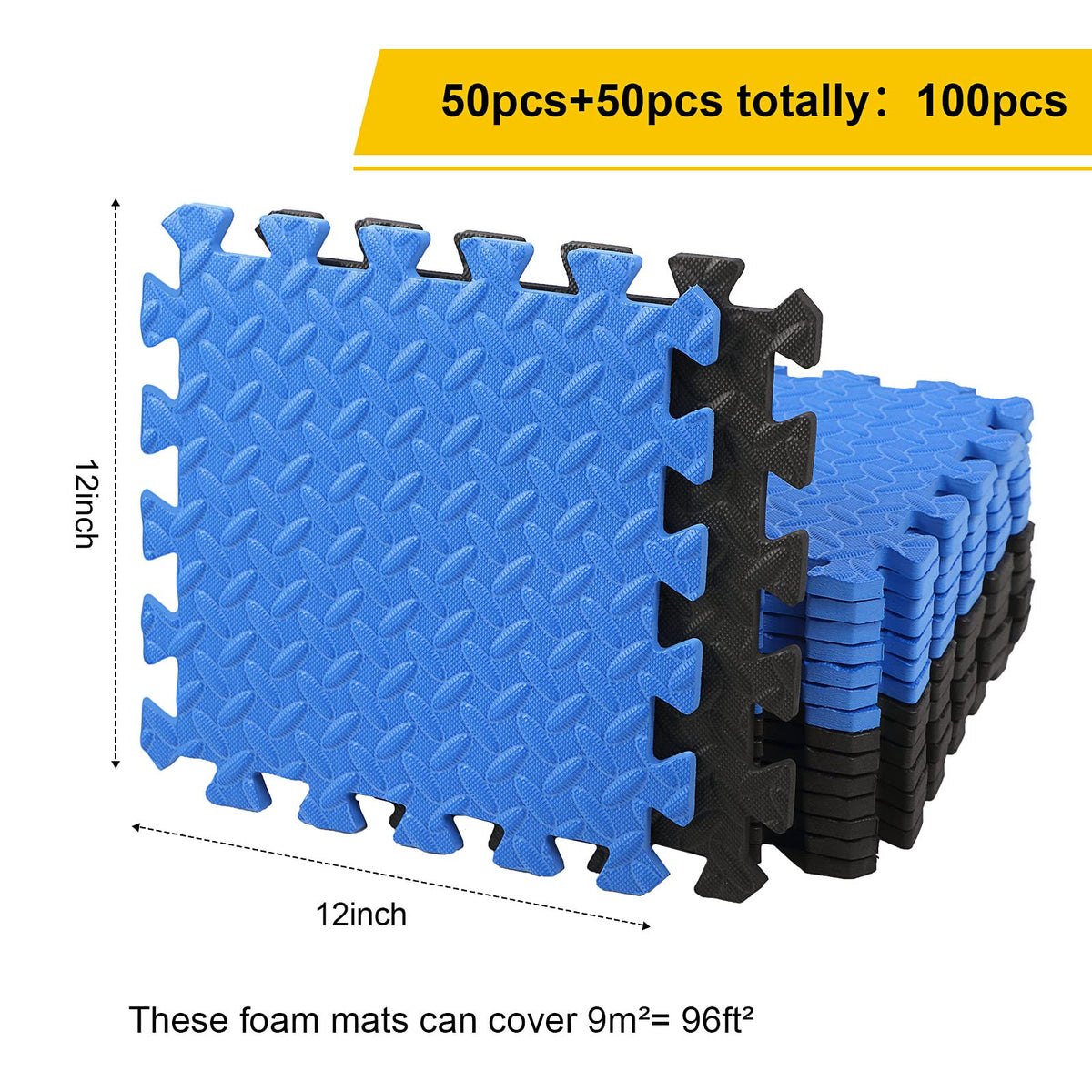 Ecally 100 Pcs 12 x 12 Gym Mat Foam Floor Mats for Home Gym Covers 96 Sq Ft Puzzle Exercise Square Interlocking Carpet Tiles with Border for Workouts Equipment Yoga Pilates (Black,Red)