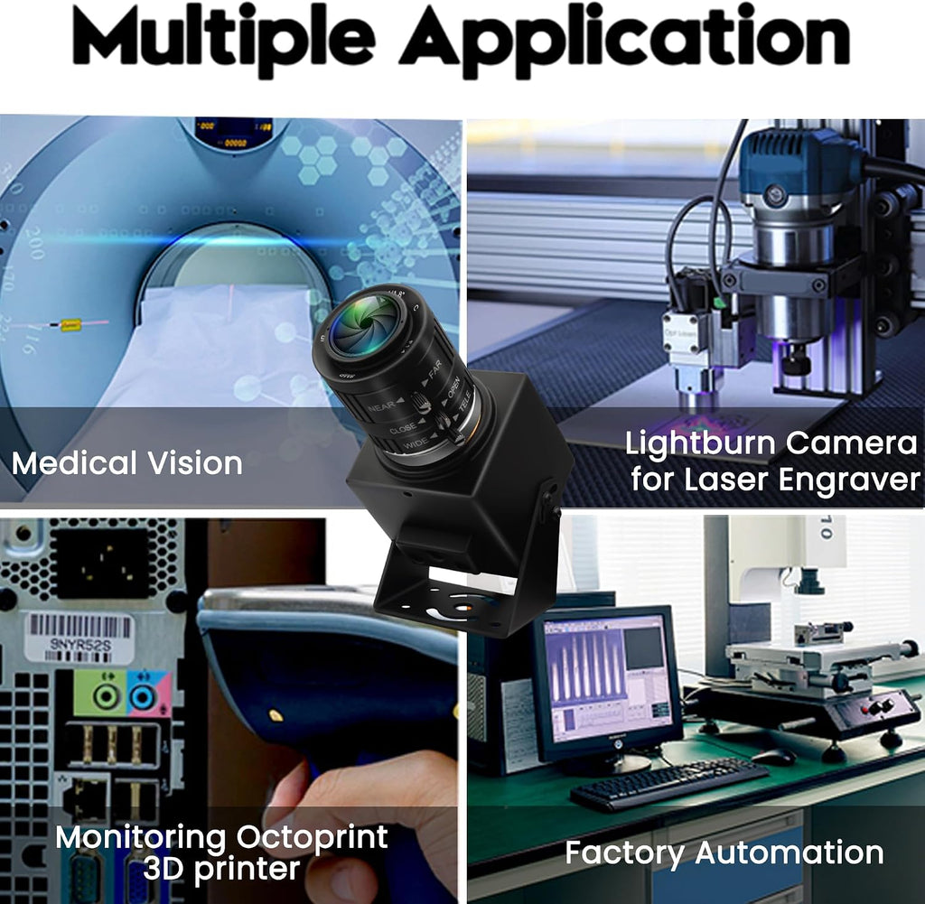 48MP 8K Ultra HD USB Camera, 3.6-10mm 3X Manual Zoom Lens, Plug and Play Close-up Webcam for Lightburn, Laser Engraver, Document Scanning & Face Recognition
